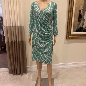 Tori Richard Green & White Tropical Leaf Wrap Dress - L
